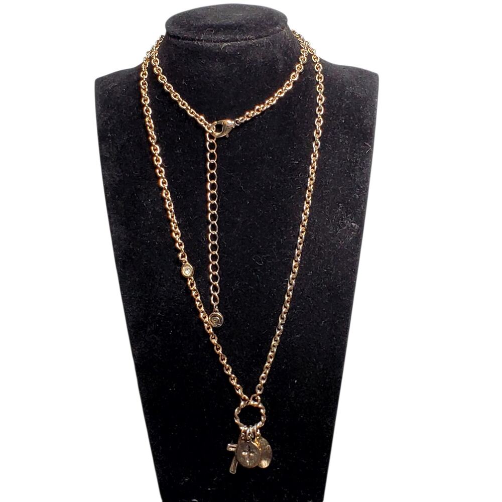 Cato C 1946 Serenity Prayer Necklace 34" Religion Spiritual Cross Rhinestone